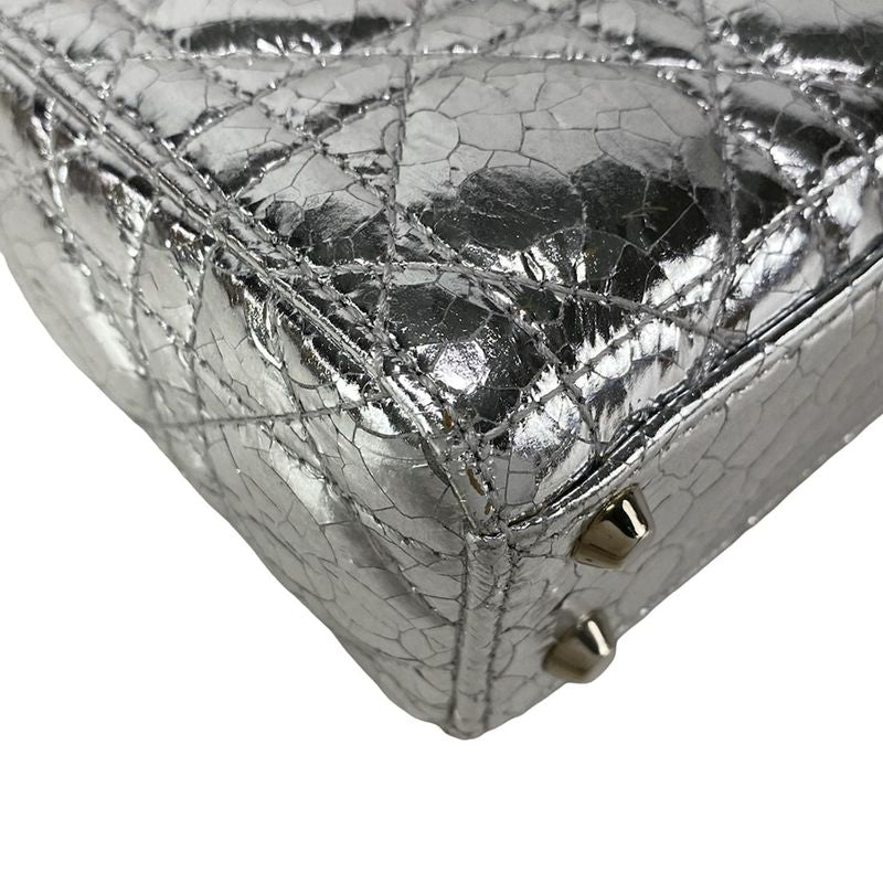 Dior Christian Dior Handbag Lady Dior Micro Bag Silver Cracked Leather