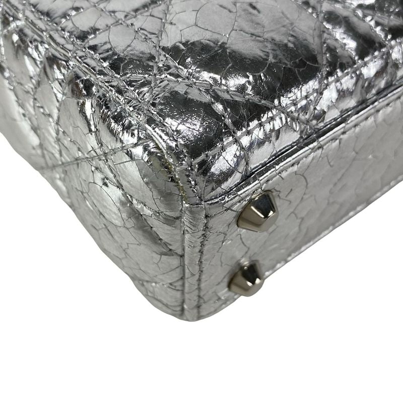 Dior Christian Dior Handbag Lady Dior Micro Bag Silver Cracked Leather
