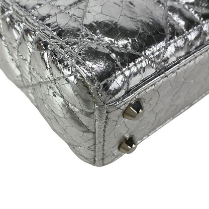 Dior Christian Dior Handbag Lady Dior Micro Bag Silver Cracked Leather