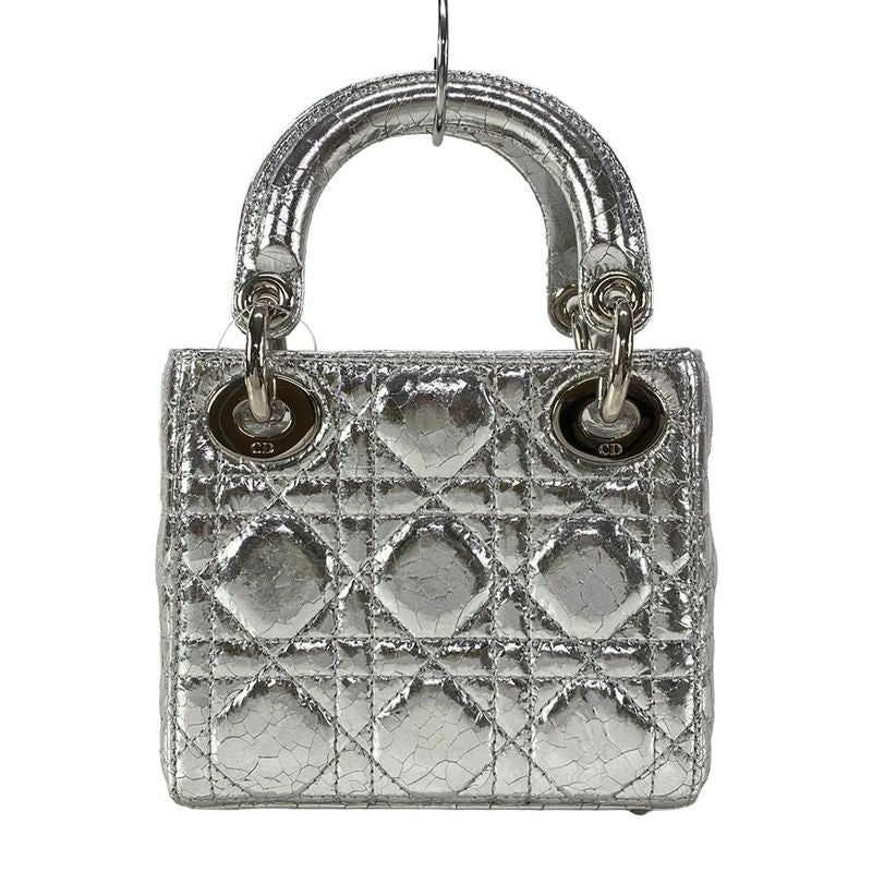 Dior Christian Dior Handbag Lady Dior Micro Bag Silver Cracked Leather