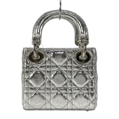 Dior Christian Dior Handbag Lady Dior Micro Bag Silver Cracked Leather