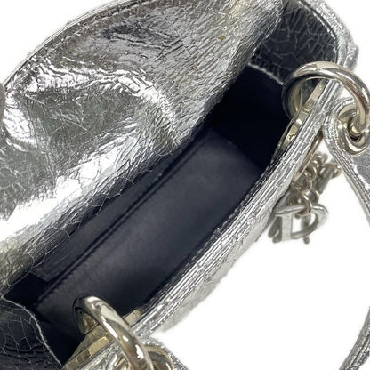 Dior Christian Dior Handbag Lady Dior Micro Bag Silver Cracked Leather
