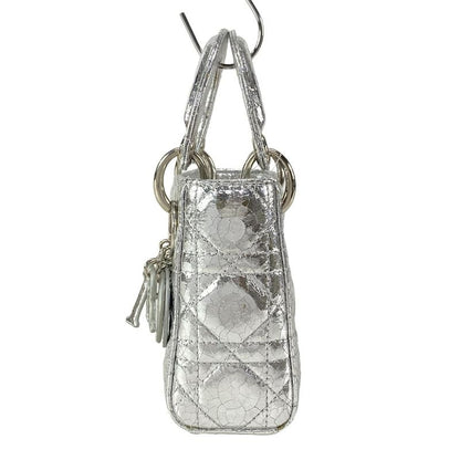 Dior Christian Dior Handbag Lady Dior Micro Bag Silver Cracked Leather