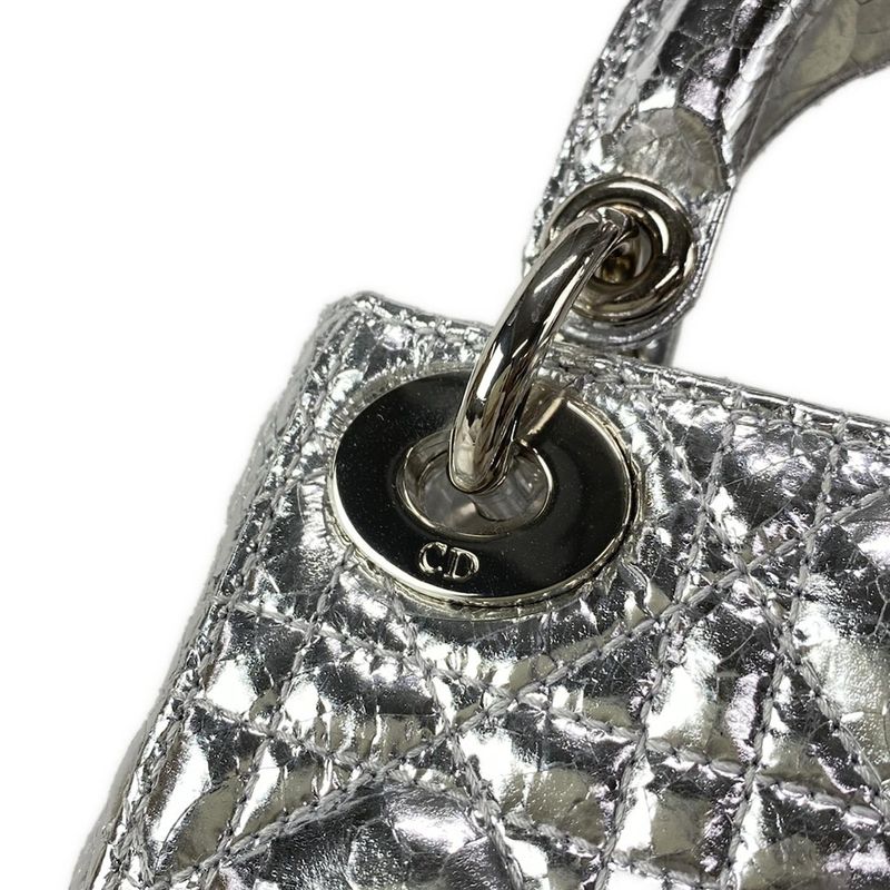 Dior Christian Dior Handbag Lady Dior Micro Bag Silver Cracked Leather