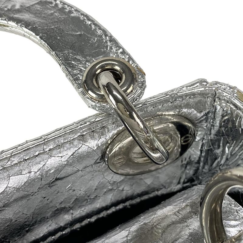 Dior Christian Dior Handbag Lady Dior Micro Bag Silver Cracked Leather