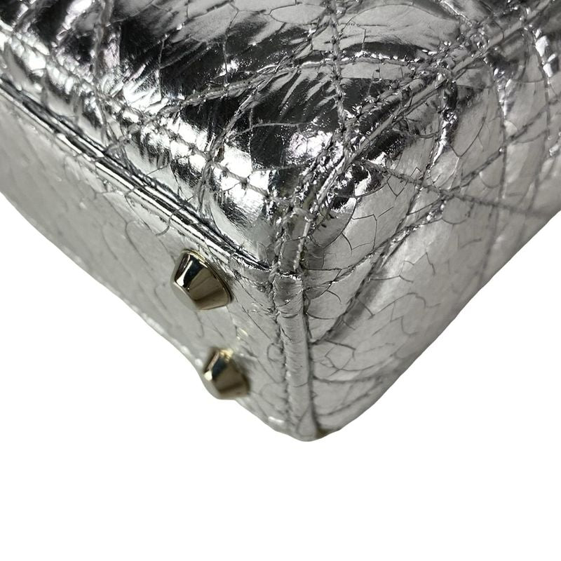 Dior Christian Dior Handbag Lady Dior Micro Bag Silver Cracked Leather