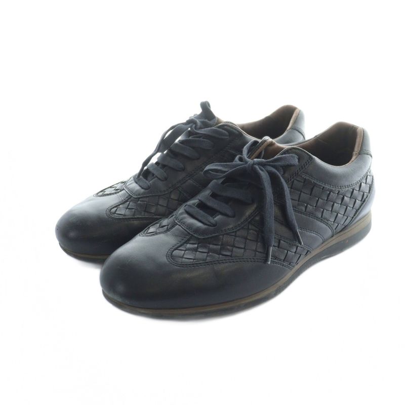 Bottega Veneta Intrecciato Low Cut Sneakers Shoes Leather Logo Black • Gy19 Mq
