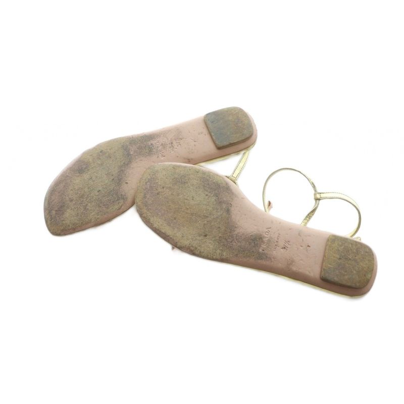 Prada Sandals Flat Ribbon Backstrap Metallic 37.5 24.5cm (9.65in) Gold • Gy19 Mq