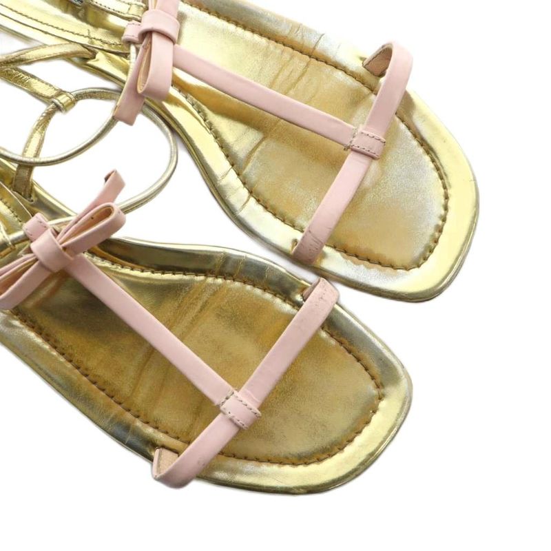 Prada Sandals Flat Ribbon Backstrap Metallic 37.5 24.5cm (9.65in) Gold • Gy19 Mq