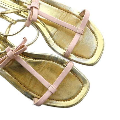 Prada Sandals Flat Ribbon Backstrap Metallic 37.5 24.5cm (9.65in) Gold • Gy19 Mq