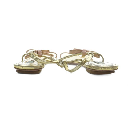 Prada Sandals Flat Ribbon Backstrap Metallic 37.5 24.5cm (9.65in) Gold • Gy19 Mq