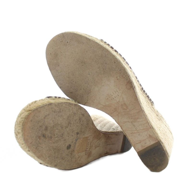 Celine Phoebe Period Sandals Espadrilles Leather Open Toe Wedge Sole 36 23cm