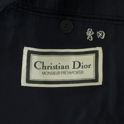 Christian Dior Tailored Jacket Blue Leather Wool Double 4b Fully Lined Shoulder