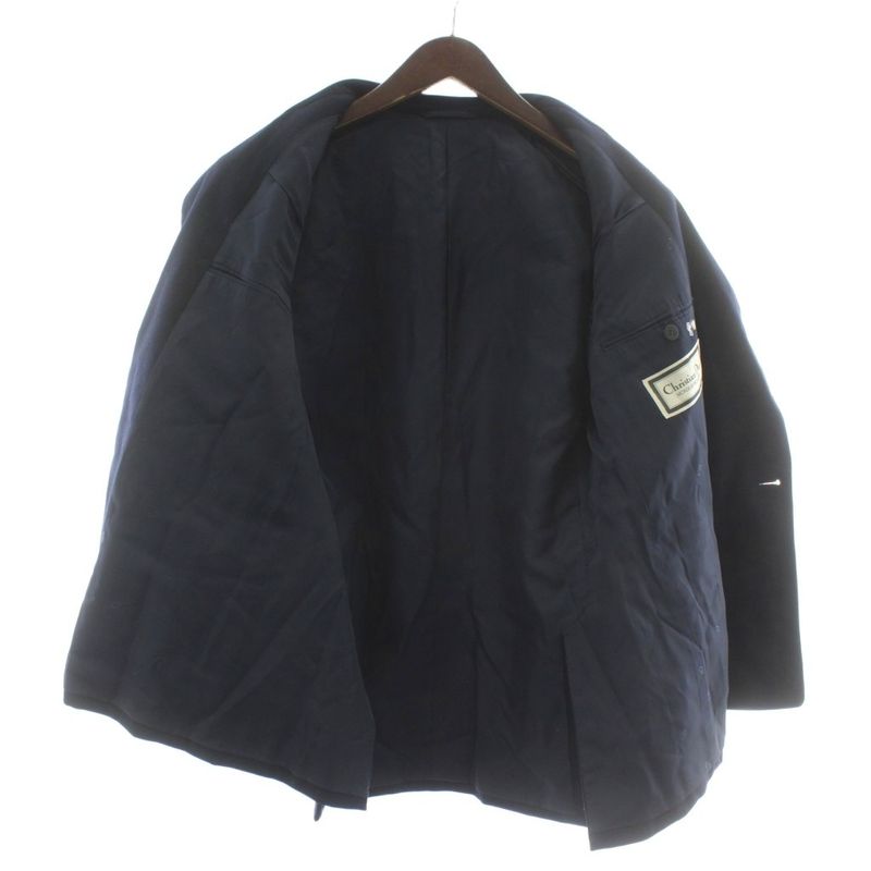 Christian Dior Tailored Jacket Blue Leather Wool Double 4b Fully Lined Shoulder