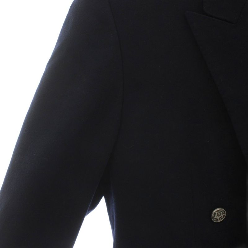 Christian Dior Tailored Jacket Blue Leather Wool Double 4b Fully Lined Shoulder