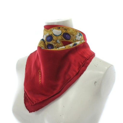 Chanel Scarf Silk Jewelry Coco Mark Logo All Over Pattern Red Xz • OH • Gy11