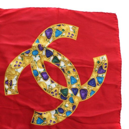 Chanel Scarf Silk Jewelry Coco Mark Logo All Over Pattern Red Xz • OH • Gy11