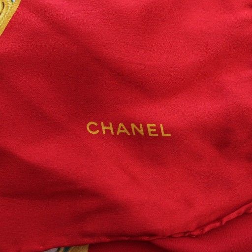 Chanel Scarf Silk Jewelry Coco Mark Logo All Over Pattern Red Xz • OH • Gy11