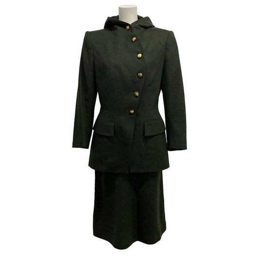 Hermes Skirt Setup Size 38 M Women's - Dark Green Wool Cashmere