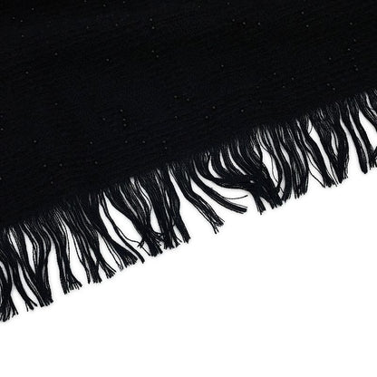 Chanel Scarf CC Logo Cashmere Beads Shawl Black