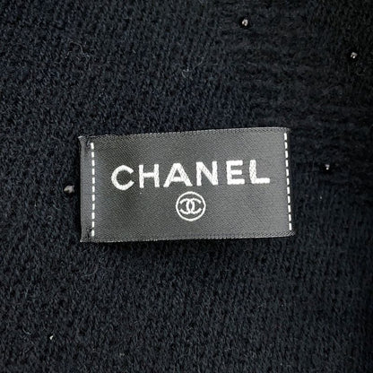 Chanel Scarf CC Logo Cashmere Beads Shawl Black
