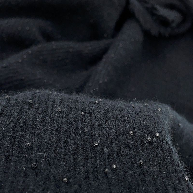 Chanel Scarf CC Logo Cashmere Beads Shawl Black