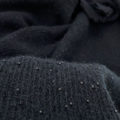 Chanel Scarf CC Logo Cashmere Beads Shawl Black