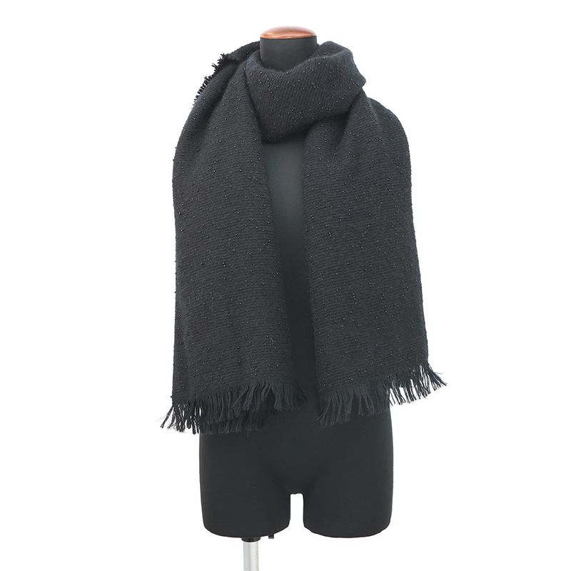 Chanel Scarf CC Logo Cashmere Beads Shawl Black