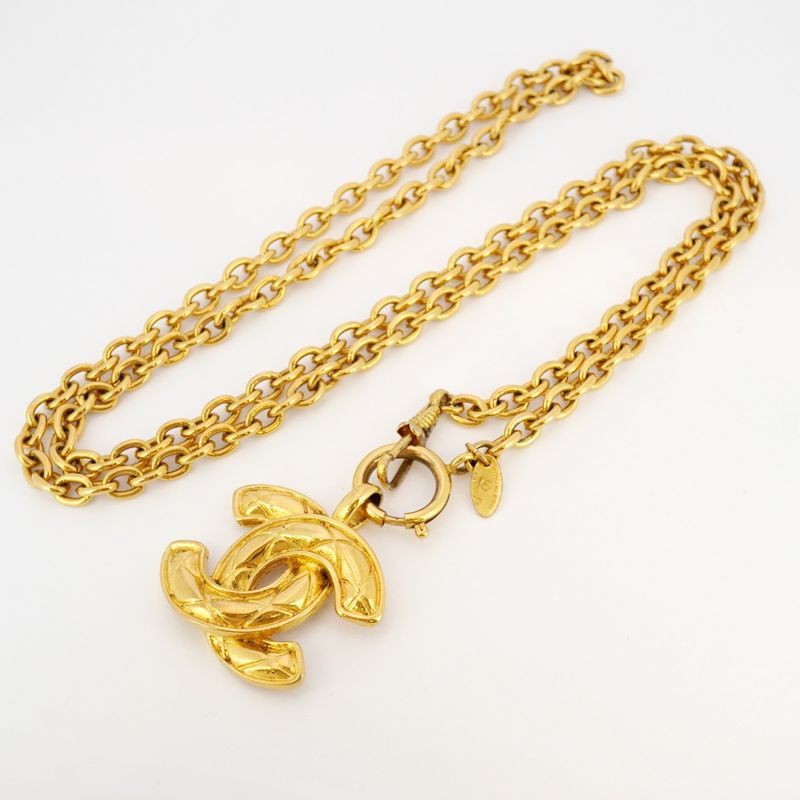 Chanel Necklace Vintage Coco Mark Matelasse GP Plated Gold Ladies