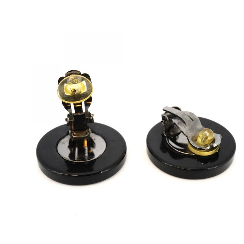 Chanel Earring Chanel Logo Coco Chanel Maru Shape Circle Metal Plastic Black