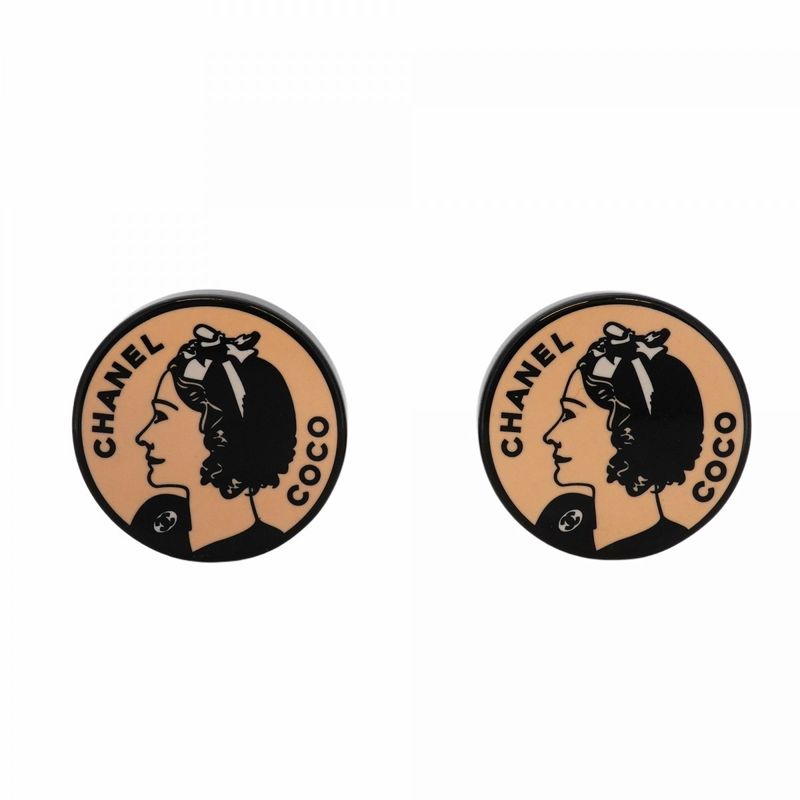 Chanel Earring Chanel Logo Coco Chanel Maru Shape Circle Metal Plastic Black
