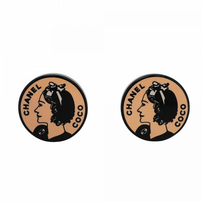 Chanel Earring Chanel Logo Coco Chanel Maru Shape Circle Metal Plastic Black