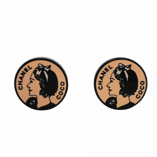 Chanel Earring Chanel Logo Coco Chanel Maru Shape Circle Metal Plastic Black