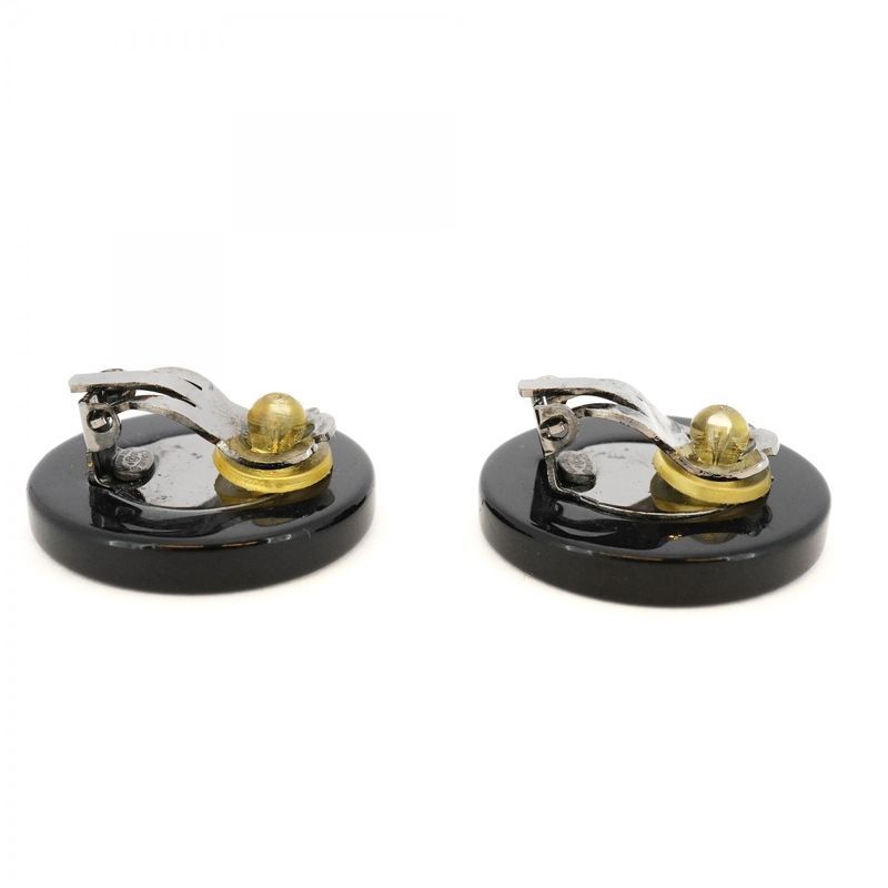 Chanel Earring Chanel Logo Coco Chanel Maru Shape Circle Metal Plastic Black