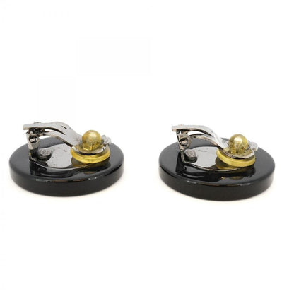 Chanel Earring Chanel Logo Coco Chanel Maru Shape Circle Metal Plastic Black