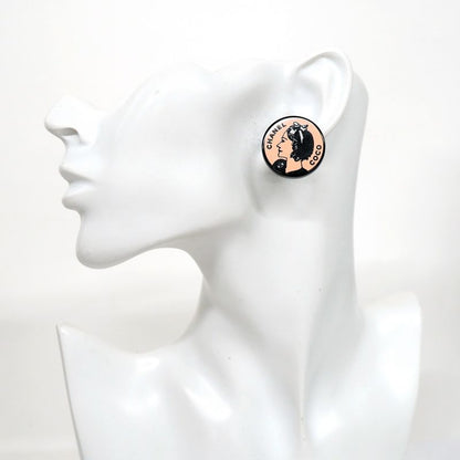 Chanel Earring Chanel Logo Coco Chanel Maru Shape Circle Metal Plastic Black