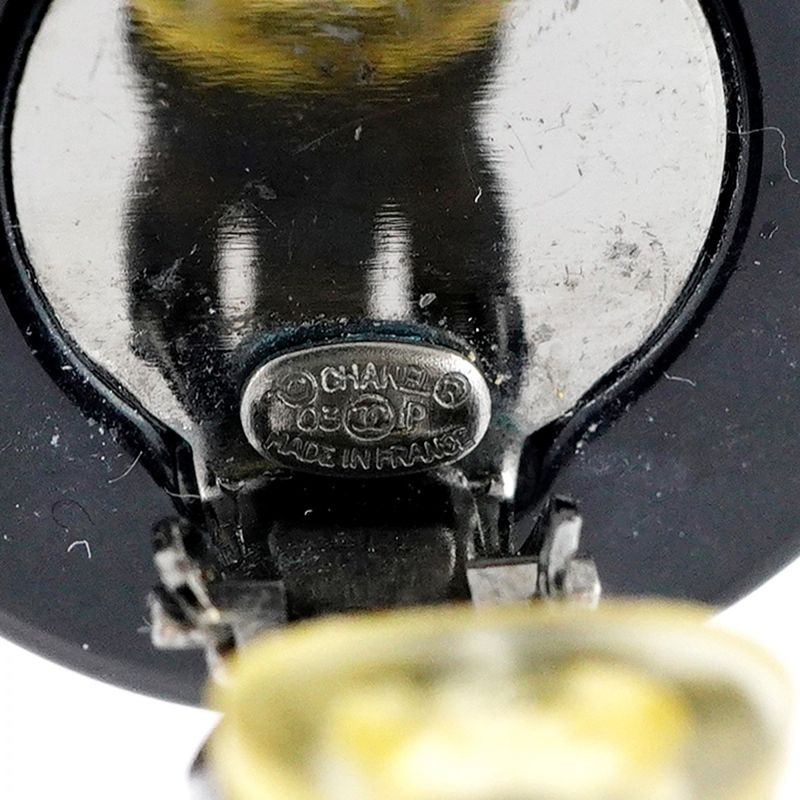 Chanel Earring Chanel Logo Coco Chanel Maru Shape Circle Metal Plastic Black