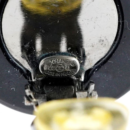 Chanel Earring Chanel Logo Coco Chanel Maru Shape Circle Metal Plastic Black