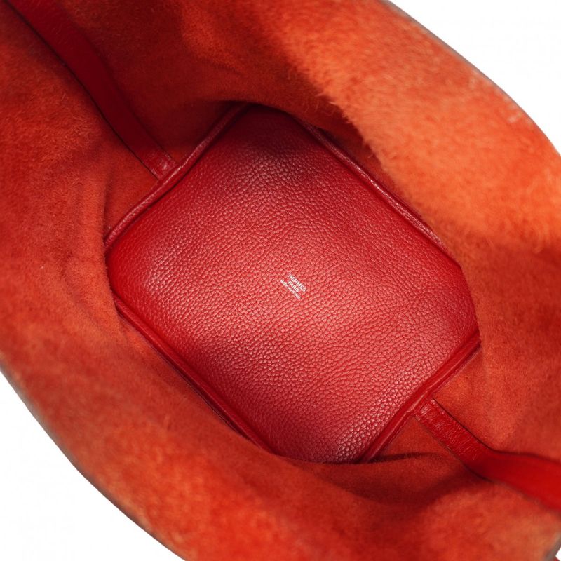 Hermes Handbag Picotan Lock MM Taurillon Clemence Rouge Cazac Silver Hardware C