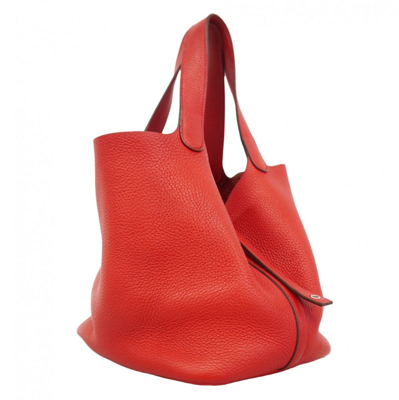 Hermes Handbag Picotan Lock MM Taurillon Clemence Rouge Cazac Silver Hardware C