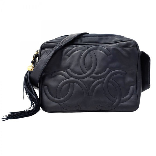 Chanel Shoulder Bag Triple Coco Lambskin Navy Gold Hardware Women's