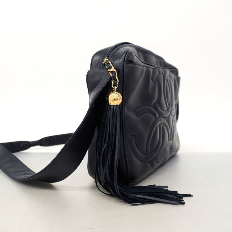 Chanel Shoulder Bag Triple Coco Lambskin Navy Gold Hardware Women's