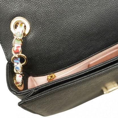 Chanel Handbag Matelasse Caviar Skin Black Gold Hardware 2way Bag Ladies
