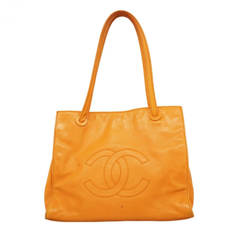 Chanel Tote Bag Lambskin Orange Gold Hardware Women's