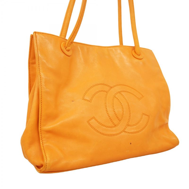 Chanel Tote Bag Lambskin Orange Gold Hardware Women's