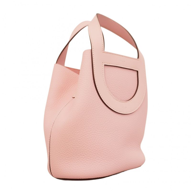 Hermes Handbag in the Loop 18 Taurillon Clemence Swift Rose Sakura Silver