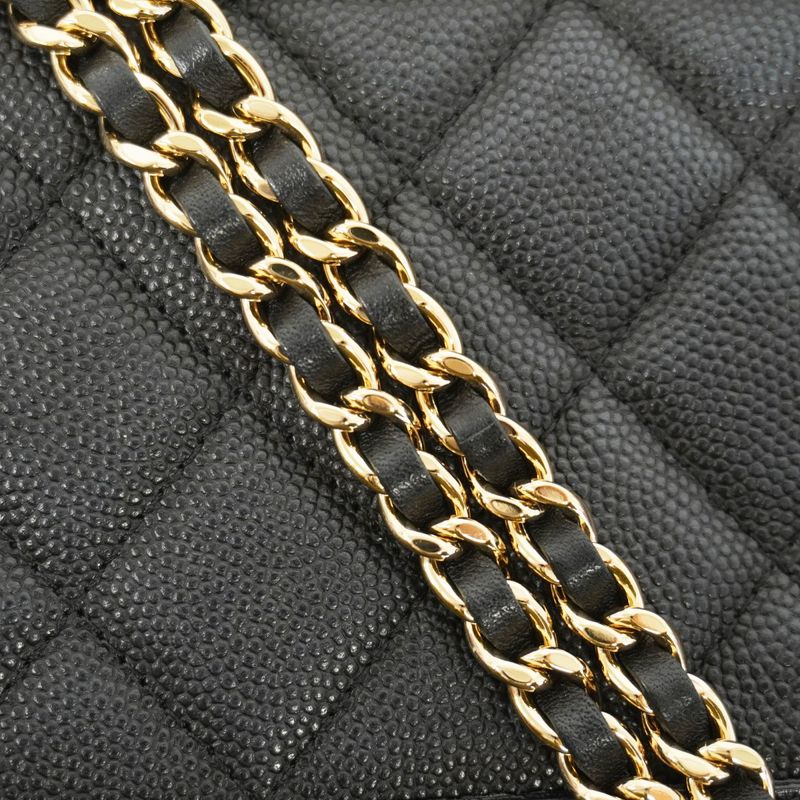 Chanel Shoulder Wallet CC Filigree Caviar Skin Black Gold Hardware Women's
