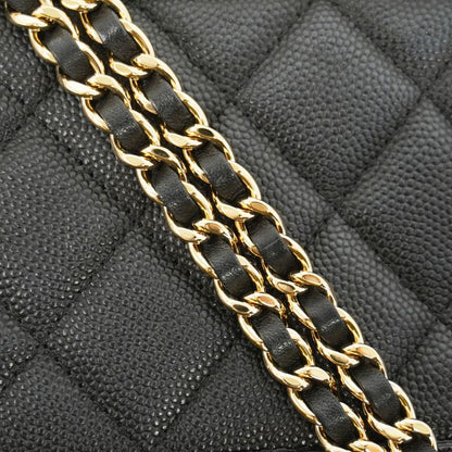 Chanel Shoulder Wallet CC Filigree Caviar Skin Black Gold Hardware Women's