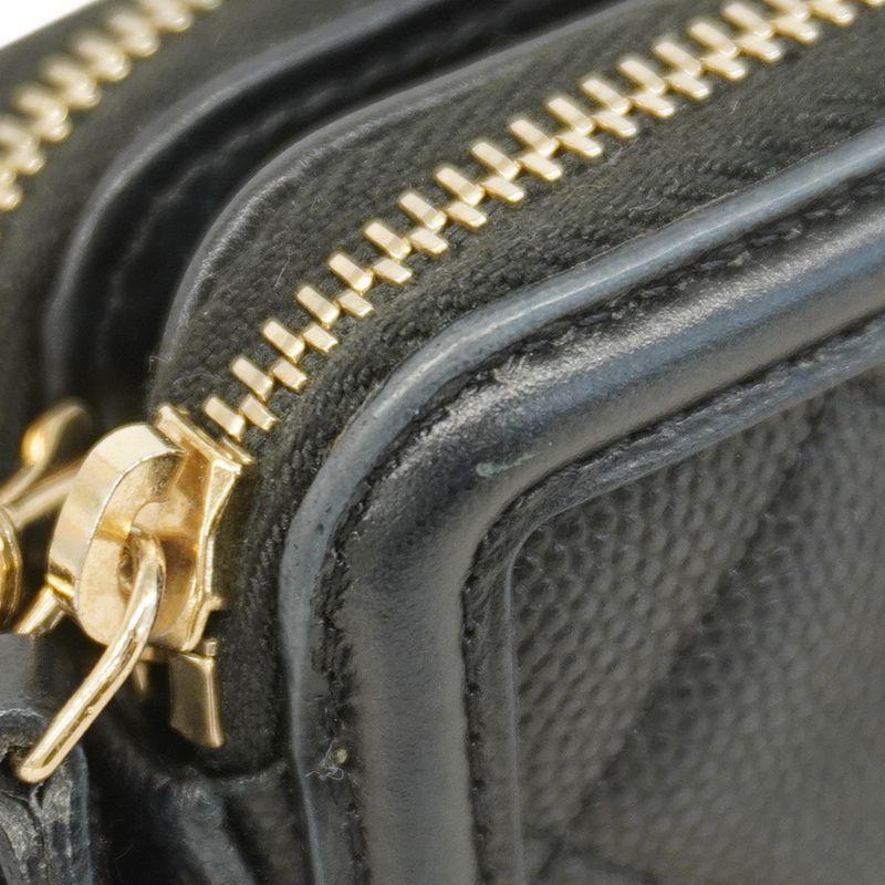 Chanel Shoulder Wallet CC Filigree Caviar Skin Black Gold Hardware Women's
