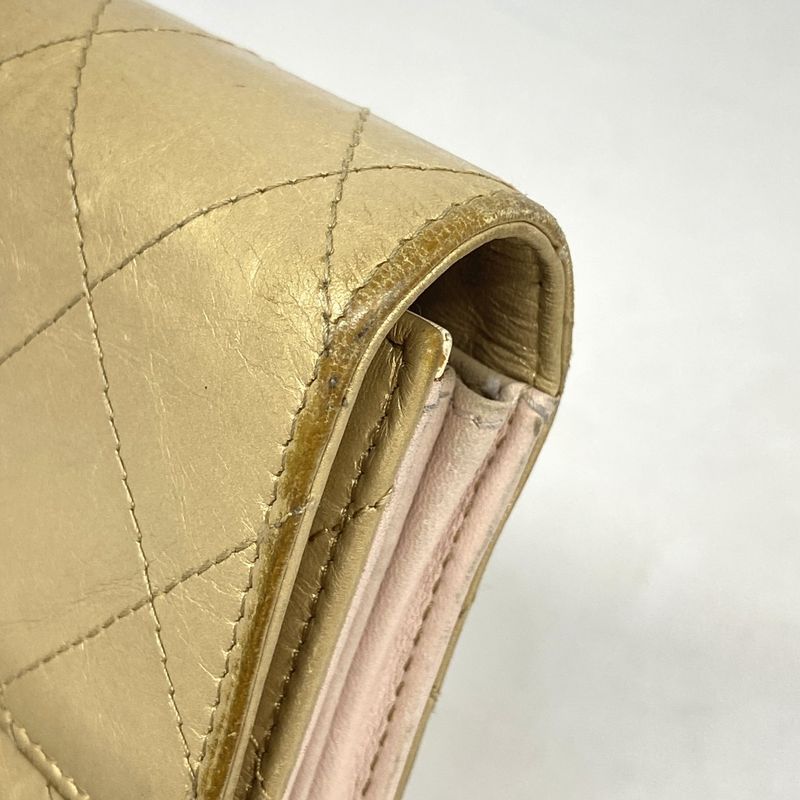 Chanel Long Wallet Matelasse Leather Beige Gold Hardware Women's